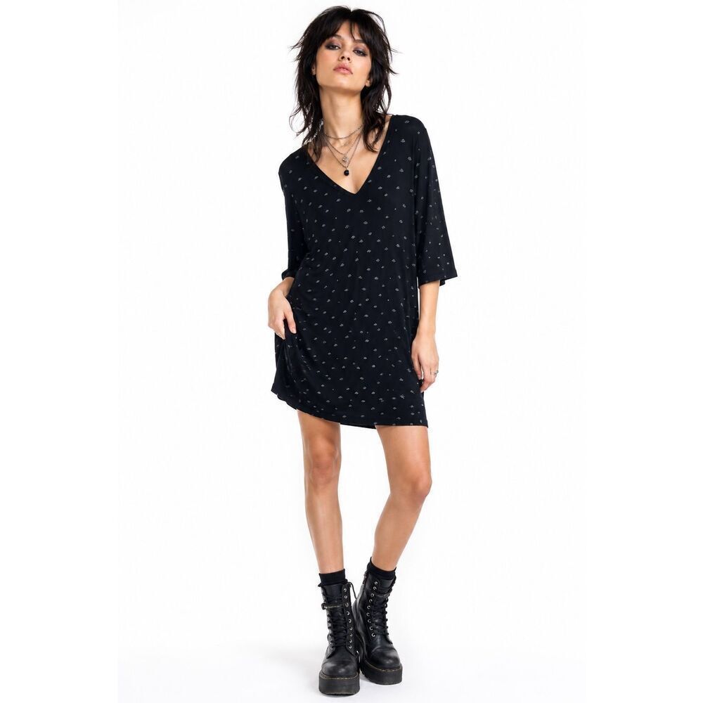 Des Petits Hauts Paris viscose shift dress long sleeves seashells v neck T3 8